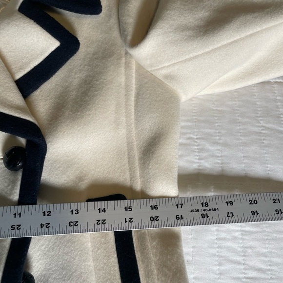 J. Crew Wool Cream Navy Trim Pea Coat Nello Gori Italian Fabric Jacket Womens 2 - Picture 13 of 16